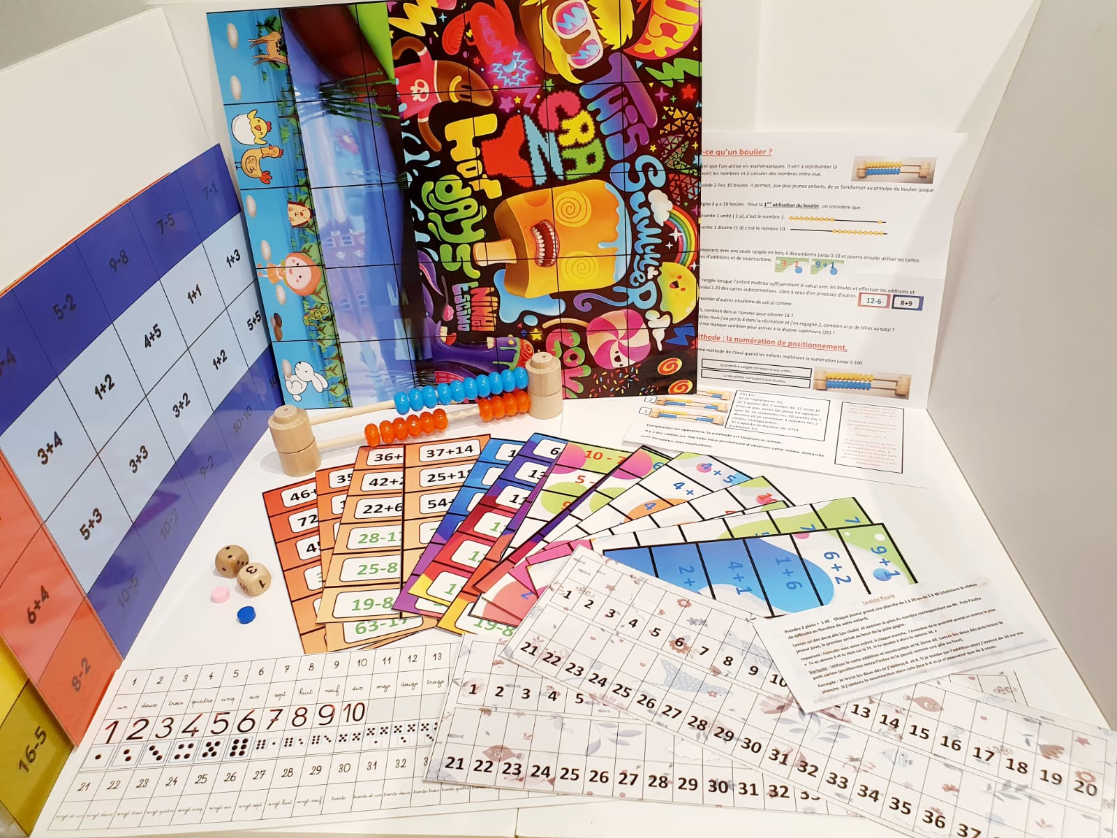 NUOBESTY Boulier en bois, boulier arithmétique coloré éducatif pour  comptage des nombres, jeux de mathématiques pour garçons et filles,  tout-petits